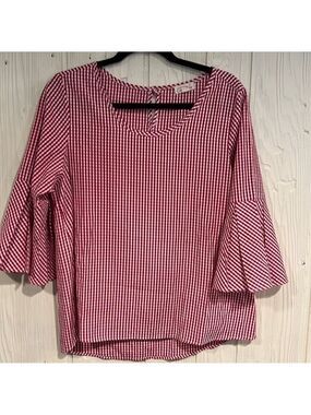 Emi & JOE Red Checkered Blouse Large